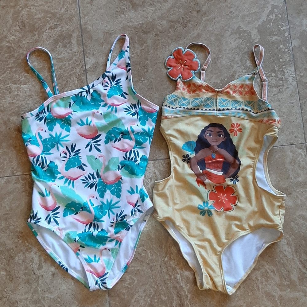 Moana and flamingo swimsuits